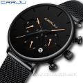 CRRJU Mens Business Dress Watches Luxury Casual Waterproof Sport Watch Men 3 eyes Dial Quartz Slim Mesh Watch Relogio Masculino